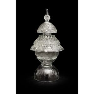 Antique Pressed Glass Covered Pedestal Glass Jar